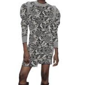 Zara Knit Draped Jacquard Mini Dress Carmel